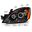 121102 Driver and Passenger Side Halogen Headlight, With bulb(s), Clear Lens, Black Interior, Halo Projector Series