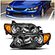 121107 Driver and Passenger Side Halogen Headlight, With bulb(s), Clear Lens, Black Interior, Crystal Series