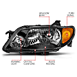 121107 Driver and Passenger Side Halogen Headlight, With bulb(s), Clear Lens, Black Interior, Crystal Series