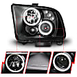 121166 Driver and Passenger Side Halogen Headlight, With bulb(s), Clear Lens, Black Interior, Halo Projector Series