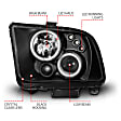 121166 Driver and Passenger Side Halogen Headlight, With bulb(s), Clear Lens, Black Interior, Halo Projector Series