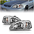 121179 Driver and Passenger Side Halogen Headlight, Without bulb(s), Clear Lens, Chrome Interior, Crystal Series
