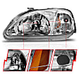 121179 Driver and Passenger Side Halogen Headlight, Without bulb(s), Clear Lens, Chrome Interior, Crystal Series