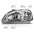 121179 Driver and Passenger Side Halogen Headlight, Without bulb(s), Clear Lens, Chrome Interior, Crystal Series