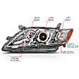 121180 Driver and Passenger Side Halogen Headlight, With bulb(s), Clear Lens, Chrome Interior, Halo Projector Series