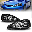 121197 Driver and Passenger Side Halogen Headlight, With bulb(s), Clear Lens, Black Interior, Halo Projector Series