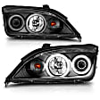 121198 Driver and Passenger Side Halogen Headlight, With bulb(s) - Clear Lens Black Interior, Projector, CCFL Halo
