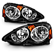 121209 Driver and Passenger Side Halogen Headlight, Without bulb(s), Clear Lens, Black Interior, Crystal Series