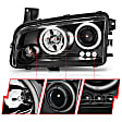 2007 Dodge Charger - Driver and Passenger Side Halogen Headlight, With bulb(s), Ccfl, Clear Lens, Black Interior, Halo Projector Series