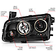 2007 Dodge Charger - Driver and Passenger Side Halogen Headlight, With bulb(s), Ccfl, Clear Lens, Black Interior, Halo Projector Series