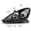 121232 Driver and Passenger Side Halogen Headlight, With bulb(s), Clear Lens, Black Interior, Halo Projector Series