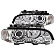 121268 Driver and Passenger Side Halogen Headlight, With bulb(s), Clear Lens, Chrome Interior, Halo Projector Series