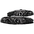 121377 Driver and Passenger Side Halogen Headlight, With bulb(s), Clear Lens, Black Interior, Halo Projector Series