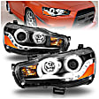 121428 Driver and Passenger Side Halogen Headlight, With bulb(s), Clear Lens, Black Interior, Halo Projector Series
