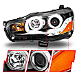 121428 Driver and Passenger Side Halogen Headlight, With bulb(s), Clear Lens, Black Interior, Halo Projector Series
