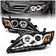 121442 Driver and Passenger Side Halogen Headlight, With bulb(s), Clear Lens, Black Interior, Halo Projector Series