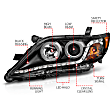 121442 Driver and Passenger Side Halogen Headlight, With bulb(s), Clear Lens, Black Interior, Halo Projector Series