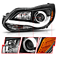 2013 Ford Focus - Driver and Passenger Side Halogen Headlight, With bulb(s), With Plank Style Design, Clear Lens, Black Interior, Projector Series