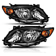 121541 Driver and Passenger Side Halogen Headlight, Without bulb(s), Clear Lens, Black Interior, Crystal Series