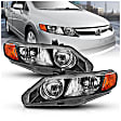 2008 Honda Civic - Driver and Passenger Side Halogen Headlight, With bulb(s), Sedan, Clear Lens, Black Interior, Crystal Series