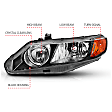 2008 Honda Civic - Driver and Passenger Side Halogen Headlight, With bulb(s), Sedan, Clear Lens, Black Interior, Crystal Series