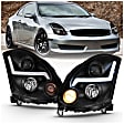 121557 Driver and Passenger Side Halogen Headlight, With bulb(s), Clear Lens, Black Interior, Projector Series