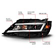 121574 Driver and Passenger Side Halogen Headlight, With bulb(s), Clear Lens, Black Interior, Projector Series