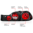 221041 Driver and Passenger Side Halogen Tail Light, Without bulb(s), Clear Lens, Black Interior, Euro Series