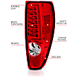 311384 Driver and Passenger Side LED Tail Light, With bulb(s), Clear & Red Lens, Chrome Interior, LED Series