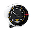 2301 Autogage Series Gauge, Tach, 3 3/4in. 8K Rpm, Pedestal, Blk Dial Chrome Case.