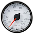 P30212 Spek Series Gauge, Vac/Boost, 2 1/16in. 30Inhg-30Psi, Stepper Motor W/Pk & Wrn, Wht/Blk.