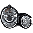 Driver and Passenger Side Headlights, with Bulbs, Halogen, Clear Lens, Chrome Interior, Projector Type