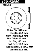 120.42080 Front, Driver or Passenger Side Brake Disc, Plain Surface, Vented, 5 Lugs, 320.04 mm, Premium Series