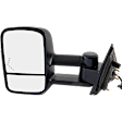 Driver Side Towing Mirror, Power Adjust, Heated, Manual Folding, Textured Black, In-glass Signal Light, No Memory, No Puddle Light, No Auto-Dim, With Blind Spot Glass