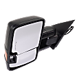 Driver Side Towing Mirror, Power Adjust, Heated, Manual Folding, Textured Black, In-glass Signal Light, No Memory, No Puddle Light, No Auto-Dim, With Blind Spot Glass