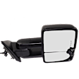 Passenger Side Towing Mirror, Power Adjust, Heated, Manual Folding, Textured Black, In-glass Signal Light, No Memory, No Puddle Light, No Auto-Dim, With Blind Spot Glass
