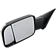 Driver Side Towing Mirror, Power Adjust, Heated, Power Folding, Textured Black, In-housing Signal Light, No Memory, With Puddle Light, No Auto-Dim, With Blind Spot Detection in Glass