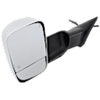 Driver Side Towing Mirror, Power Adjust, Heated, Power Folding, Chrome, In-housing Signal Light, With Memory, With Puddle Light, No Auto-Dim, With Blind Spot Detection in Glass