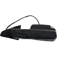 Driver Side Towing Mirror, Power Adjust, Heated, Manual Folding, Textured Black, In-housing Signal Light, No Memory, With Puddle Light, No Auto-Dim, With Blind Spot Detection in Glass