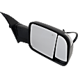 Passenger Side Towing Mirror, Power Adjust, Heated, Manual Folding, Textured Black, In-housing Signal Light, No Memory, With Puddle Light, No Auto-Dim, With Blind Spot Detection in Glass