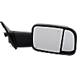 Passenger Side Towing Mirror, Power Adjust, Heated, Manual Folding, Textured Black, In-housing Signal Light, No Memory, With Puddle Light, No Auto-Dim, With Blind Spot Detection in Glass