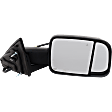 Passenger Side Towing Mirror, Power Adjust, Heated, Manual Folding, Textured Black, In-housing Signal Light, No Memory, With Puddle Light, No Auto-Dim, With Blind Spot Detection in Glass