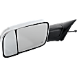 Driver Side Towing Mirror, Upper - Power Adjust, Lower - Manual Adjust, Heated, Manual Folding, Chrome, In-housing Signal Light, No Memory, No Puddle Light, No Auto-Dim, With Blind Spot Glass