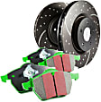 S10KF1267 Front Brake Disc and Pad Kit, Silver Grey Geomet, Dimpled and Slotted, 5 Lugs, Aramid Fiber, S10 Greenstuff 2000 and GD Sport Slotted and Dimpled Rotors