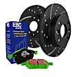 S10KF1282 Front Brake Disc and Pad Kit, Silver Grey Geomet, Dimpled and Slotted, 5 Lugs, Aramid Fiber, S10 Greenstuff 2000 and GD Sport Slotted and Dimpled Rotors
