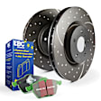S10KF1292 Front Brake Disc and Pad Kit, Silver Grey Geomet, Dimpled and Slotted, 5 Lugs, Aramid Fiber, S10 Greenstuff 2000 and GD Sport Slotted and Dimpled Rotors