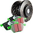 S10KF1355 Front Brake Disc and Pad Kit, Silver Grey Geomet, Dimpled and Slotted, 5 Lugs, Aramid Fiber, S10 Greenstuff 2000 and GD Sport Slotted and Dimpled Rotors