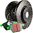 S10KF1642 Front Brake Disc and Pad Kit, Silver Grey Geomet, Dimpled and Slotted, 5 Lugs, Aramid Fiber, S10 Greenstuff 2000 and GD Sport Slotted and Dimpled Rotors