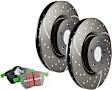 S10KF1658 Front Brake Disc and Pad Kit, Silver Grey Geomet, Dimpled and Slotted, 305.05 mm, Aramid Fiber, S10 Greenstuff 2000 and GD Sport Slotted and Dimpled Rotors