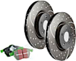 S10KF1674 Front Brake Disc and Pad Kit, Dimpled and Slotted 5 Lugs 344.93 mm Aramid Fiber S10 Greenstuff 2000 and GD Sport Slotted and Dimpled Rotors